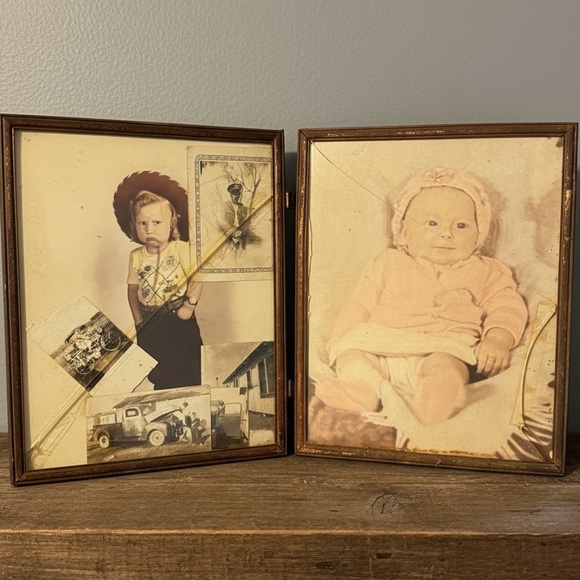 Other - Vintage 1940s-50s Bifold Framed Baby Photos & Family Snapshots | Estate Lot